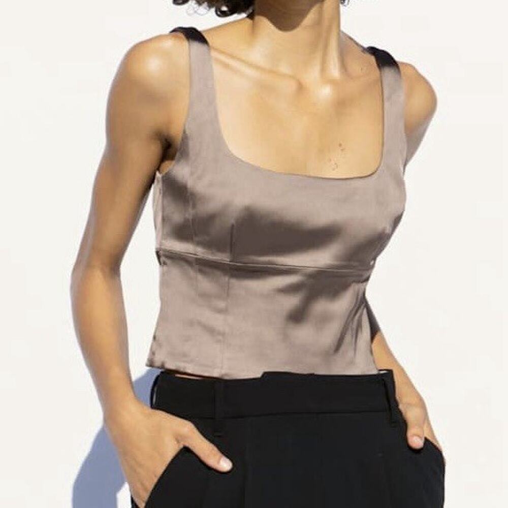 Aritzia Wilfred Shine Bustier Womens Sz Small Tan Bronze Shine Wear